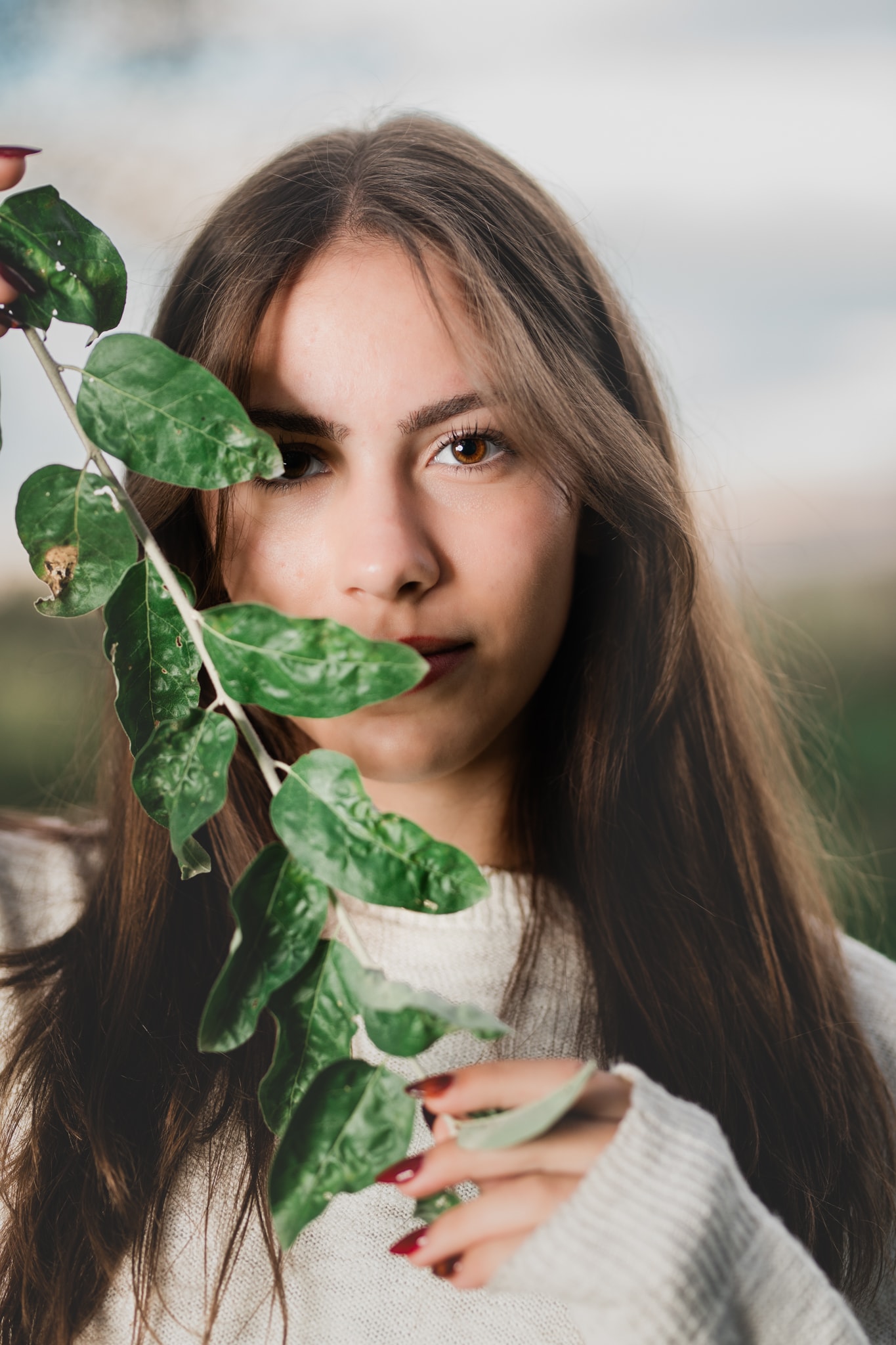 Woman with green leaves portrait — Treasure Valley photography session