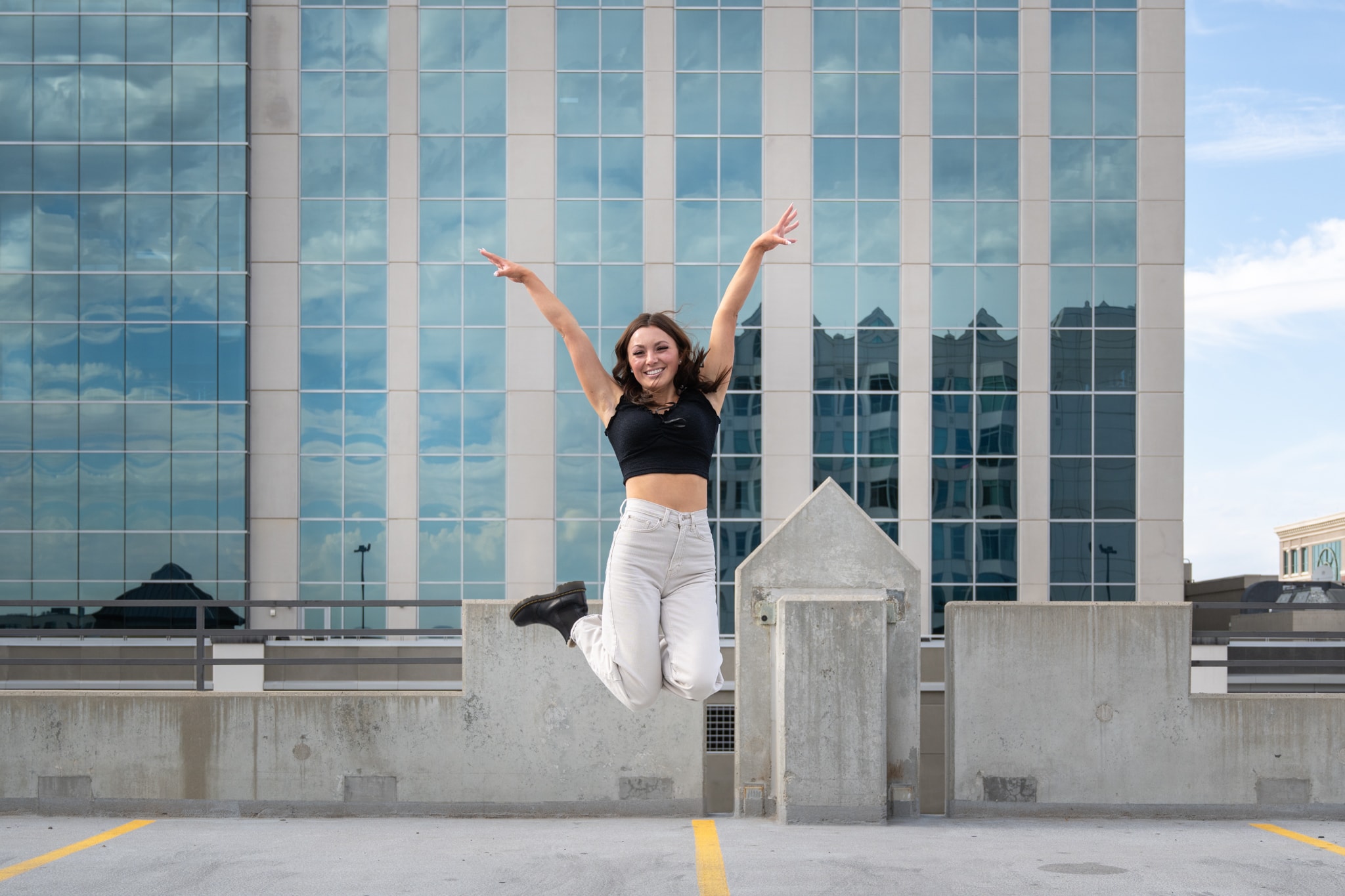 Senior portrait photography Eagle Idaho — rooftop urban background