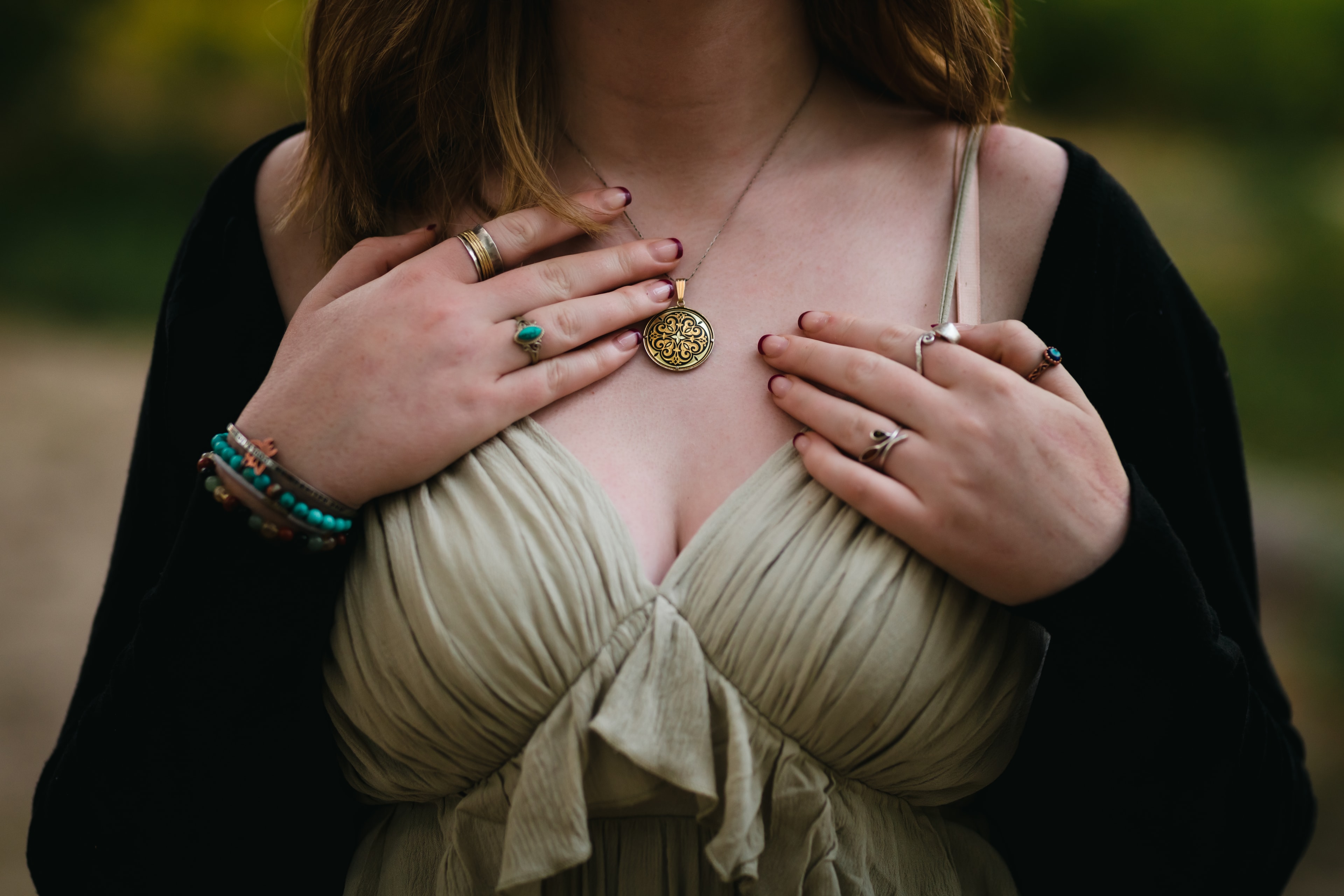 Senior portraits near Boise — close-up jewelry and detail shot